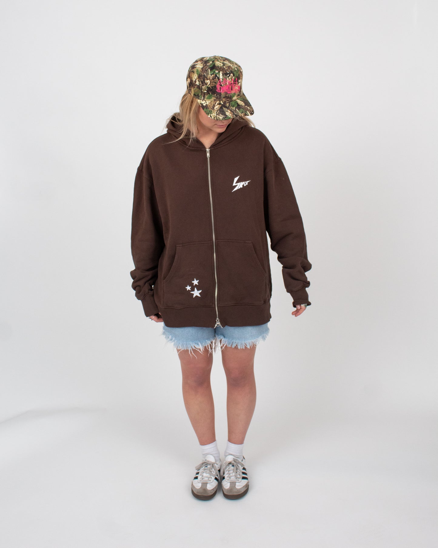 BROWN DOUBLE ZIP HOODIE