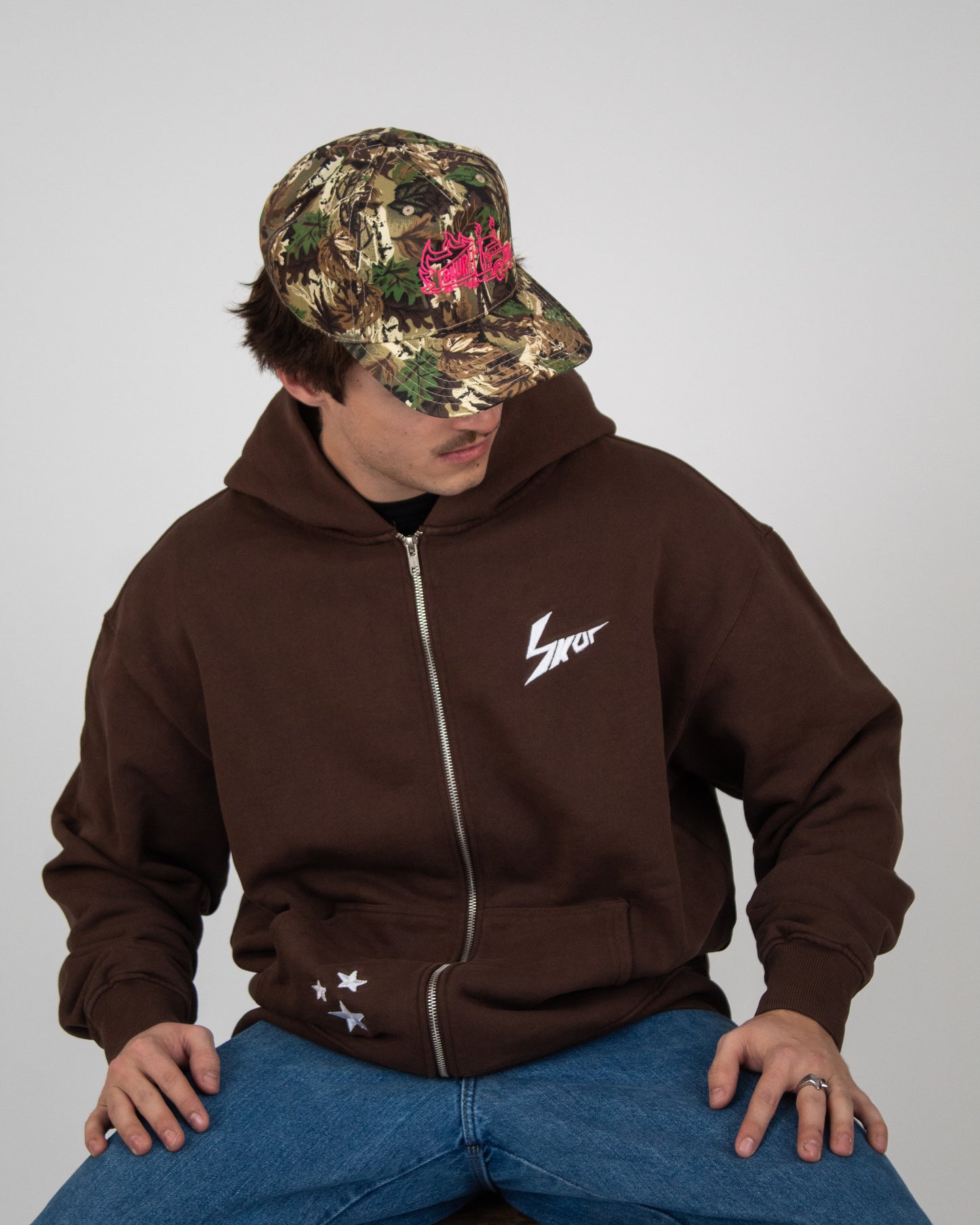 BROWN DOUBLE ZIP HOODIE